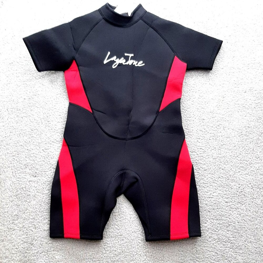 LayaTone Womens Short Sleeve Wetsuit L Black Red Neoprene Nylon